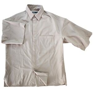 Zara mens Size S Button-Up Shirt Short Sleeve Collared Pocket Casual Beige‎